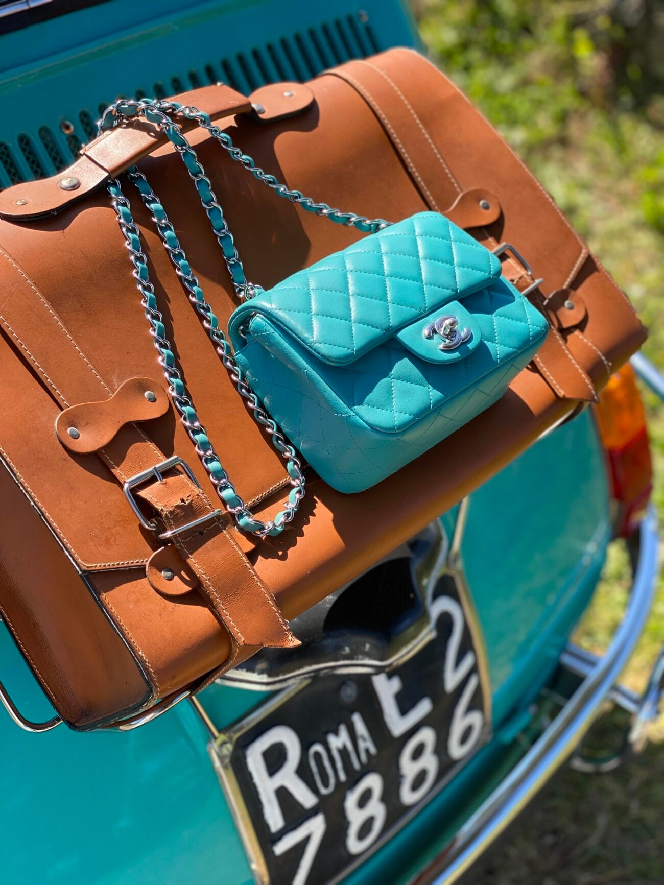 Chanel Mini Flap bag in turquoise lambskin