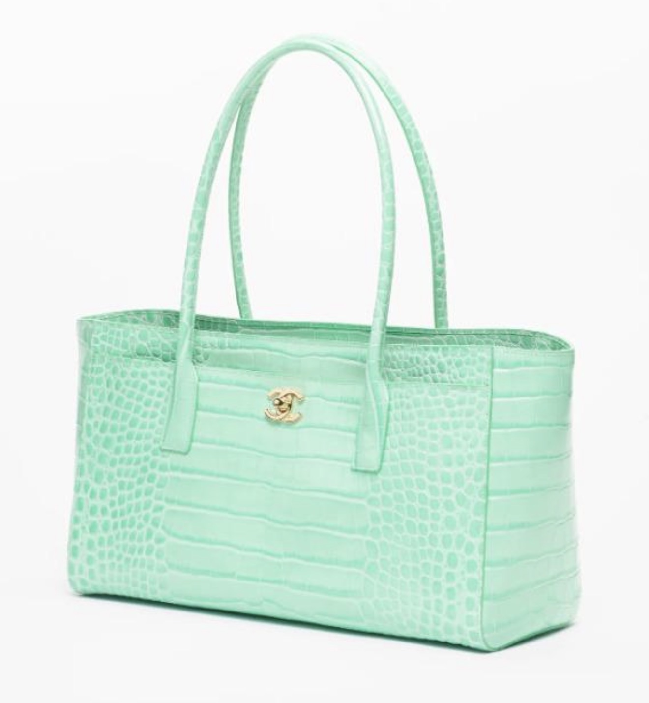 Petit cabas CHANEL – cuir embossé crocodile vert clair – photo du modèle CHANEL