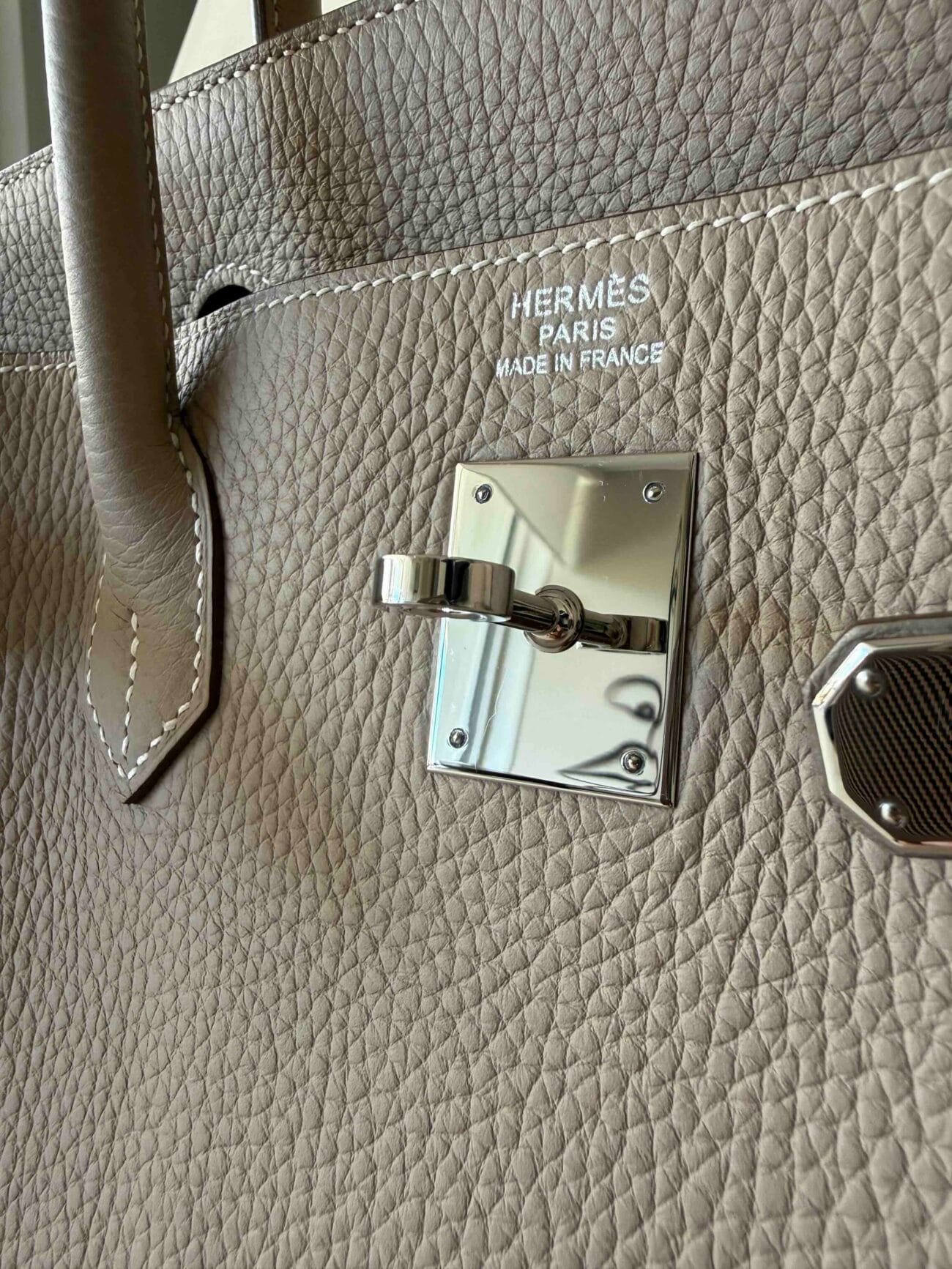 Hermès Birkin 40 Argile palladium plaque and Hermès Paris stamp