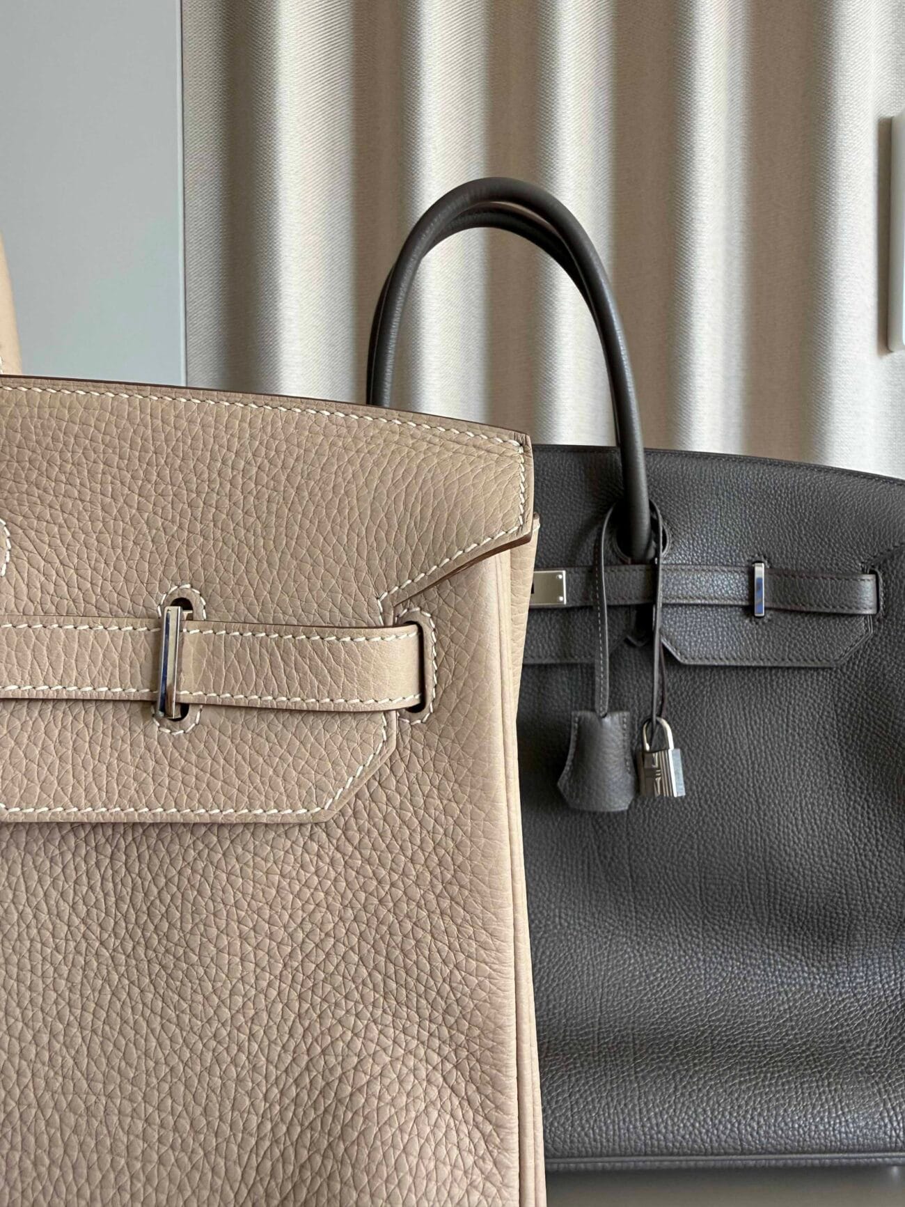 Hermès Birkin Argile Clémence and Étain Togo comparison